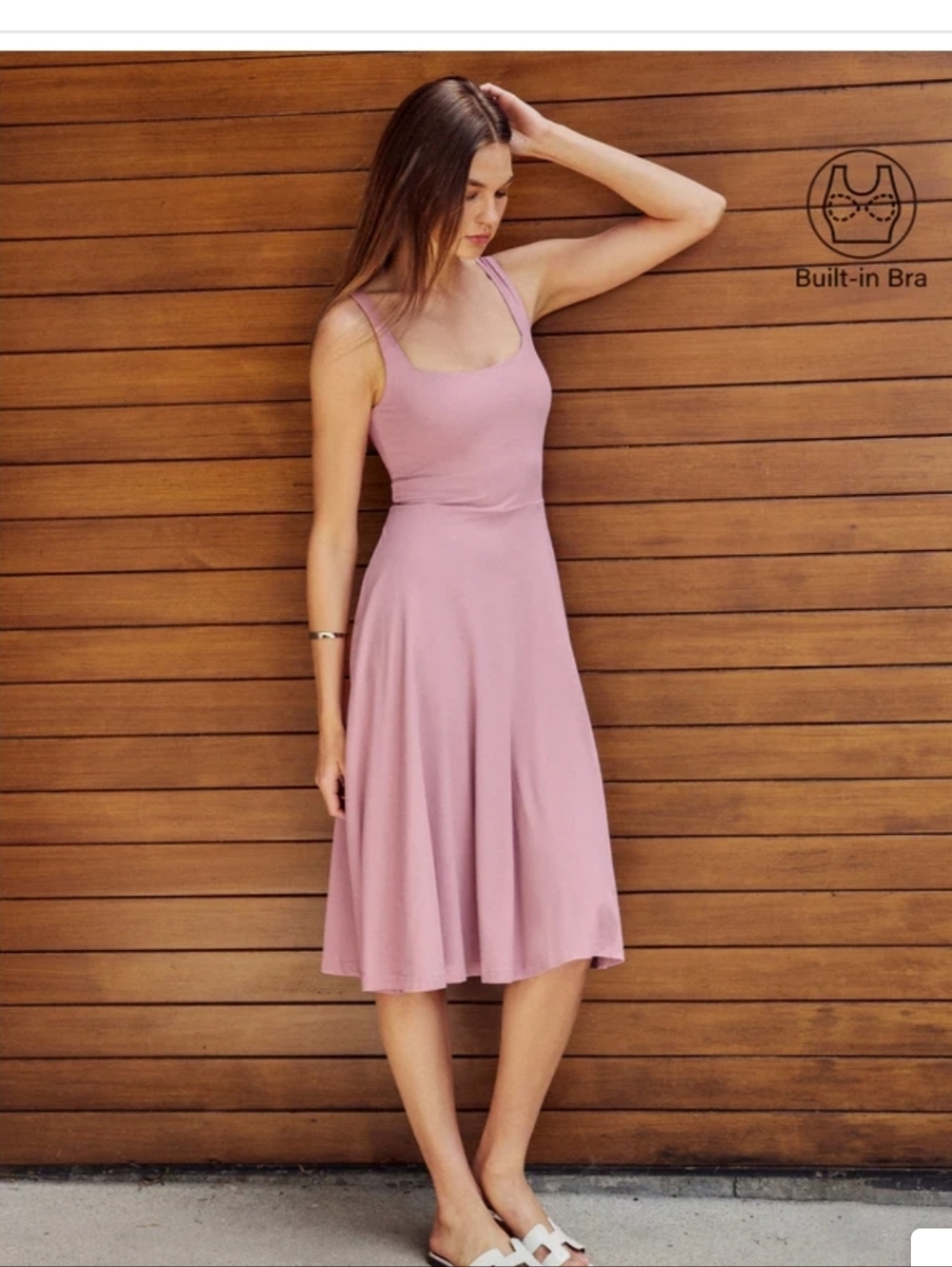 OGL Square Neck Flowy New Airy Bra Midi Dress